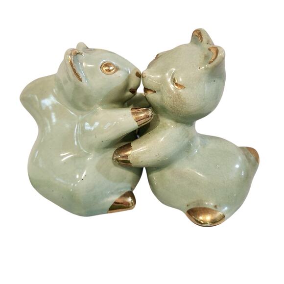 Unique Aqua Vintage Squirrel gold trim‎ Ceramic SALT And PEPPER Shaker Set - Picture 1 of 4